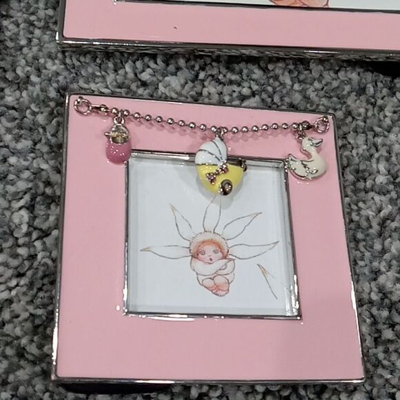 Set of 3 Spring Street picture frames w charms. 2 are pink & silver 1 is peach. - Picture 4 of 5